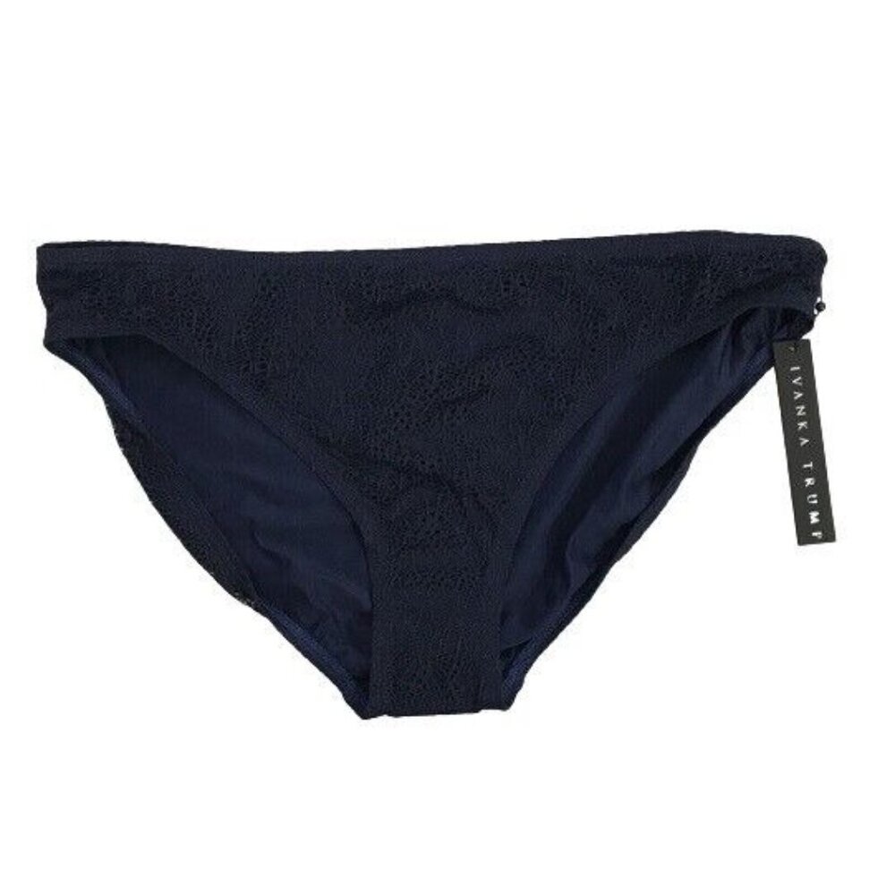 NWT Ivanka Trump Navy Lace L Solid Lined Cheeky Bikini Swim Bottom #104073